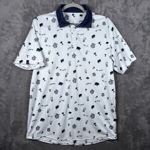 Swannies Golf Legends Pattern Polo Shirt White Navy Collar Men’s M